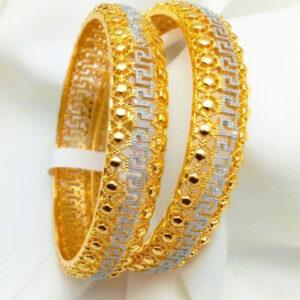 Two Tone Dubia Style Polished Printed Bangles Set