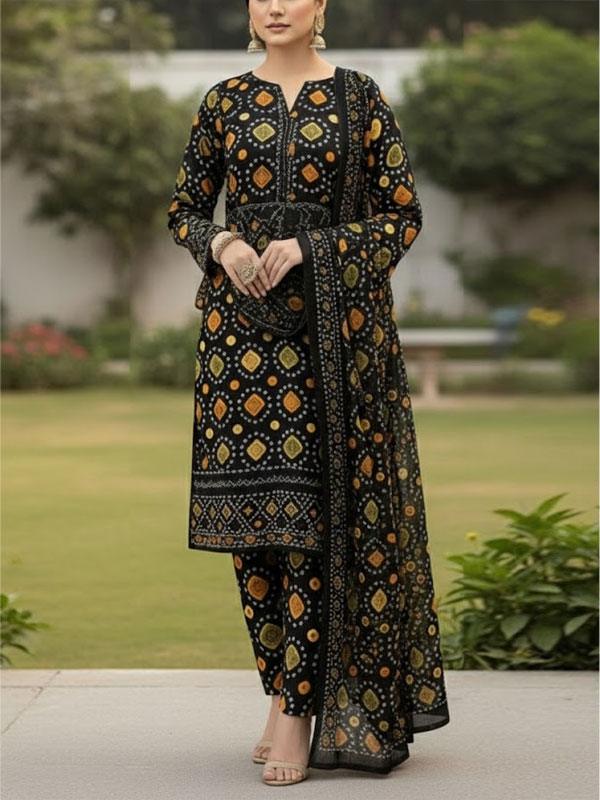 Unstitched Chunri Digital Printed Lawn Dress with Chiffon Dupatta