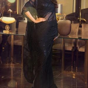 Chiffon Heavy Embroidered Spengle Work Saree (Unstitched)