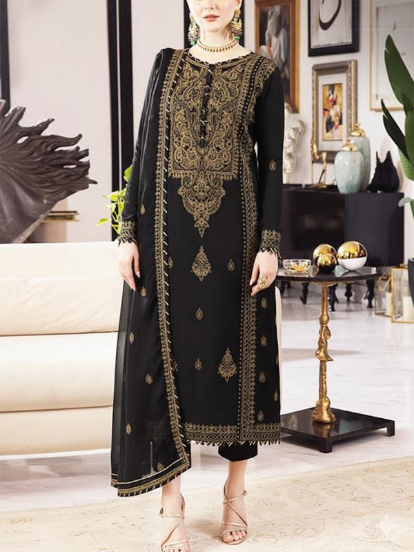 Elegant Black Chiffon Dress with Dupatta (Unstitched)