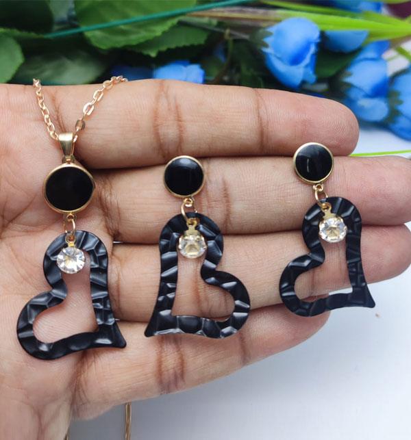 Heart Shape Locket With Chain Earring Set