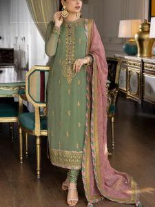 Chiffon Heavy Work Dress with Embroidered Dupatta & Jamawar Bottom (Unstitched)