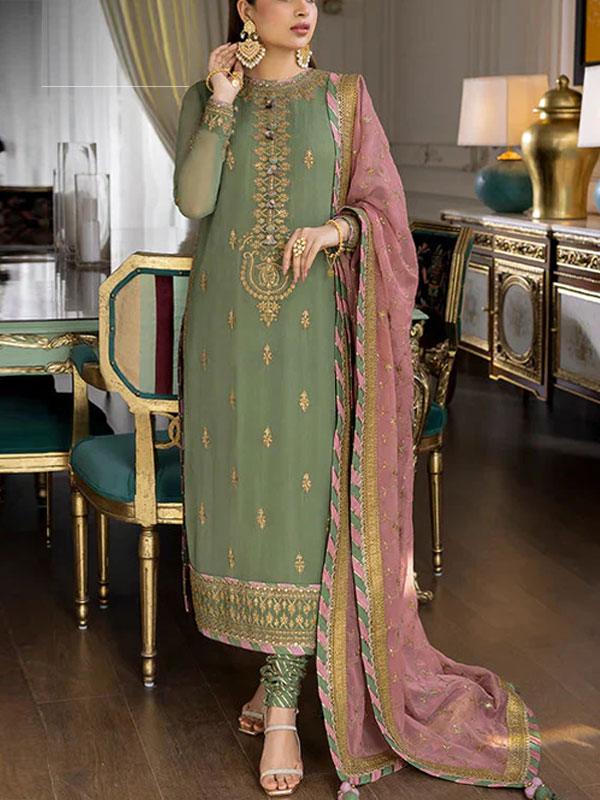 Chiffon Heavy Work Dress with Embroidered Dupatta & Jamawar Bottom (Unstitched)