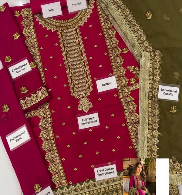 Chiffon Dress with Heavy Lace & Embroidery