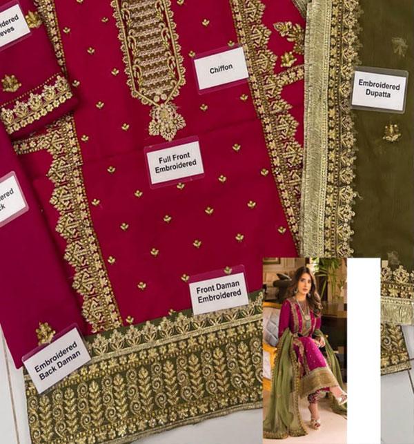 Chiffon Dress with Heavy Lace & Embroidery