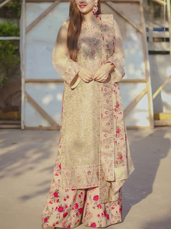 Aneela’s Heavy Embroidered Chiffon Suit with Silk Trouser (Unstitched) - Image 2
