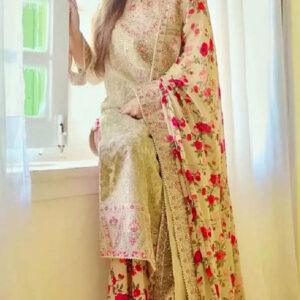 Aneela’s Heavy Embroidered Chiffon Suit with Silk Trouser (Unstitched)
