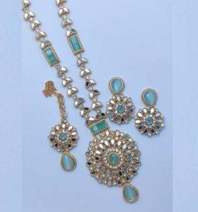 Elegant Jewelry Kundan Stone Necklace Mala With Earring