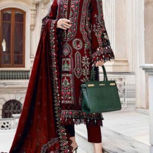 Heavy Embroidered Cotton Suit with Chiffon Dupatta