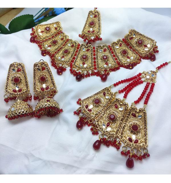 Bridal Combo DEAL Necklace Matha Patti & Long Jhumka - Image 2