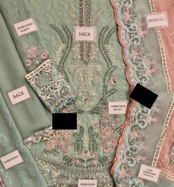 Chiffon Heavy Embroidered Spengle Cut Work Dress with 4-Side Dupatta (Unstitched) - Image 2