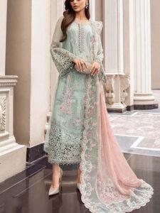 Chiffon Heavy Embroidered Spengle Cut Work Dress with 4-Side Dupatta (Unstitched)