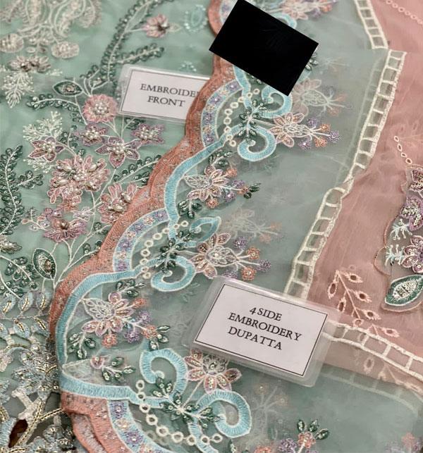 Chiffon Heavy Embroidered Spengle Cut Work Dress with 4-Side Dupatta (Unstitched)