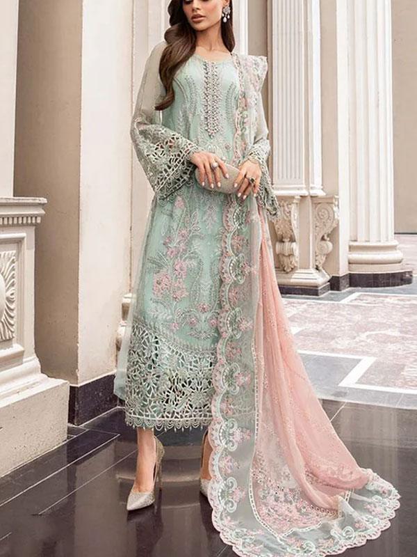 Chiffon Heavy Embroidered Spengle Cut Work Dress with 4-Side Dupatta (Unstitched)