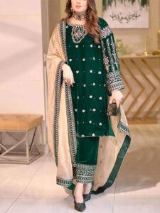 Velvet Heavy Embroidered Dress With Masoori Heavy Embroidered Dupatta