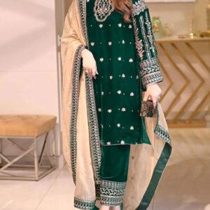 Velvet Heavy Embroidered Dress With Masoori Heavy Embroidered Dupatta