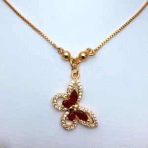 Stylish Zircon Maroon Butterfly Locket Jewelry Set