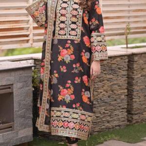 Shamoze Silk Heavy Embroidered Dress With Printed Silk Dupatta (Unstitched)