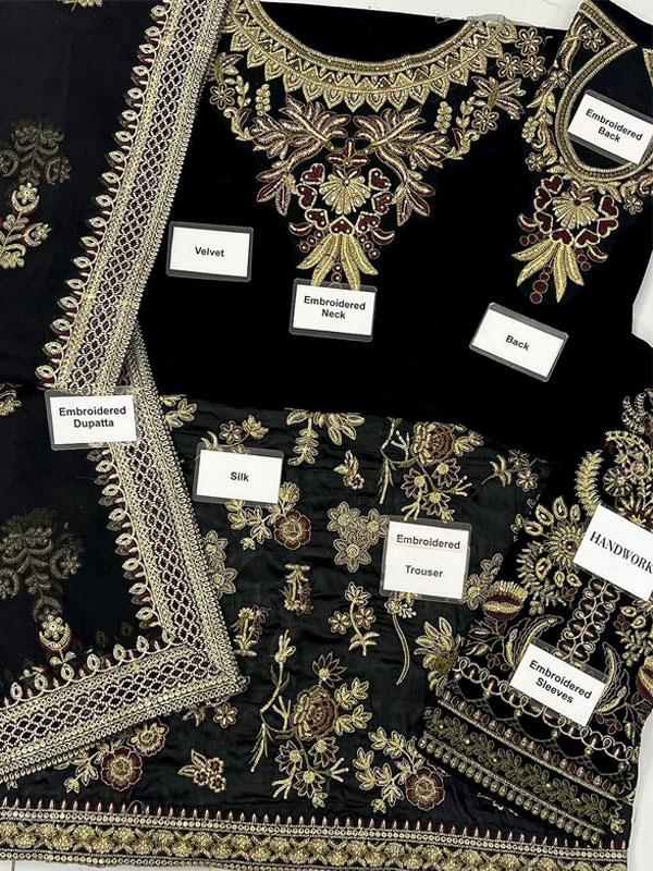 Luxury Velvet Embroidered Bridal Dress with Net Dupatta