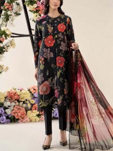Banadora Unstitched Lawn Dress with Airjet Printed Dupatta