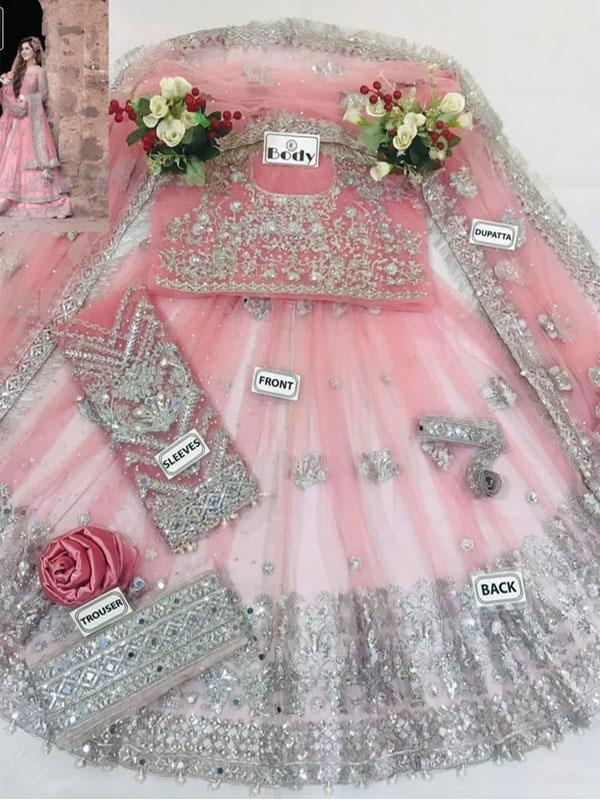 NET Sequins Embroidered Dress with 4-Side NET Dupatta (Unstitched)