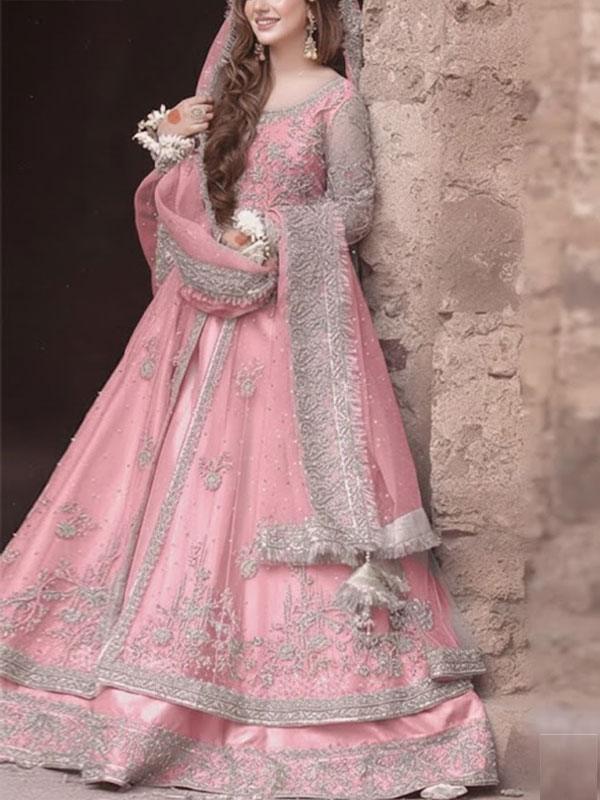 NET Sequins Embroidered Dress with 4-Side NET Dupatta (Unstitched)