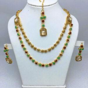 Double Layered Stone Necklace Jewerly Set With Earring And Tikka