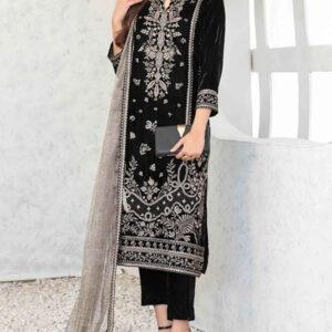 Velvet Sequins Embroidered Dress with Masoori Dupatta (Unstitched)