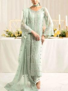 Heavy Embroidered Chiffon Formal Party & Wedding Dress (Unstitched) Upgrade your festive and wedding wardrobe with this luxurious heavy embroidered chiffon dress, crafted with fine thread and sequins detailing. The fully embroidered front, back, and sleeves add an elegant charm, paired with a beautifully embroidered chiffon dupatta and a soft trouser — perfect for formal events, parties, and wedding occasions. ✨ Features: Heavy embroidered chiffon front Embroidered chiffon back Embroidered chiffon sleeves Embroidered chiffon dupatta Plain trouser Premium quality fabric ideal for formal & wedding wear