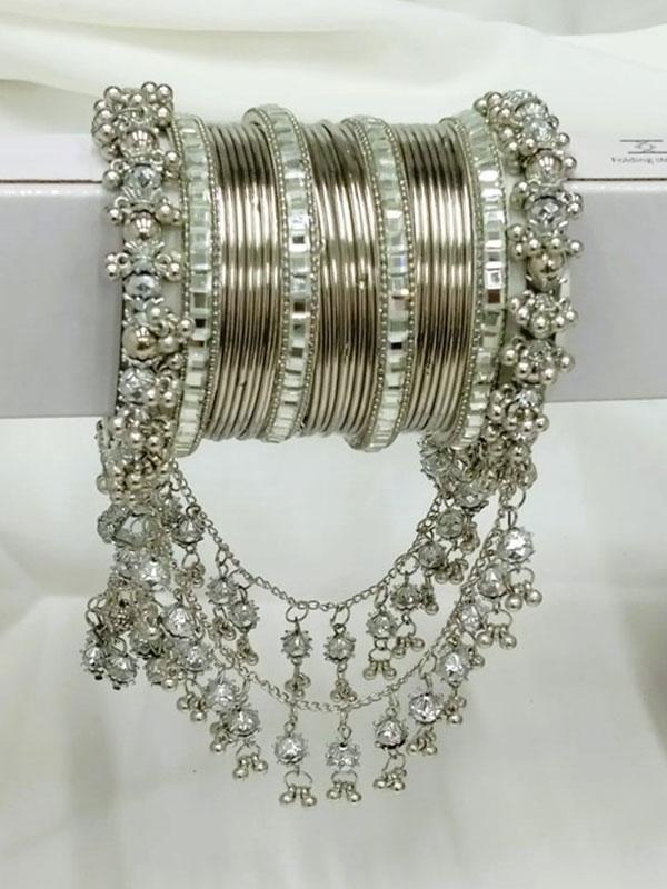 Bridal Jhoola Style Mirror Steel Bangles Set