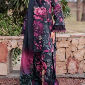 Digital Printed Lawn Dress with Heavy Embroidery and 4-Side Chiffon Dupatta (Unstitched)