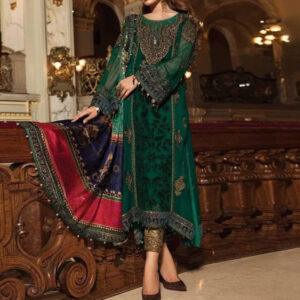 Chiffon Full Embroidery Suit with Digital Printed Silk Dupatta (Unstitched)
