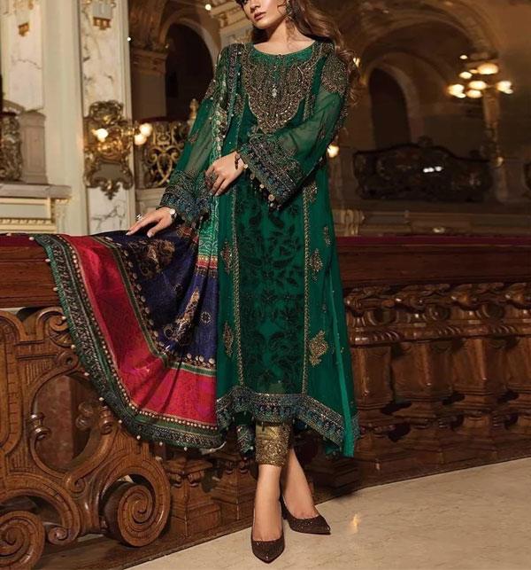 Chiffon Full Embroidery Suit with Digital Printed Silk Dupatta (Unstitched)