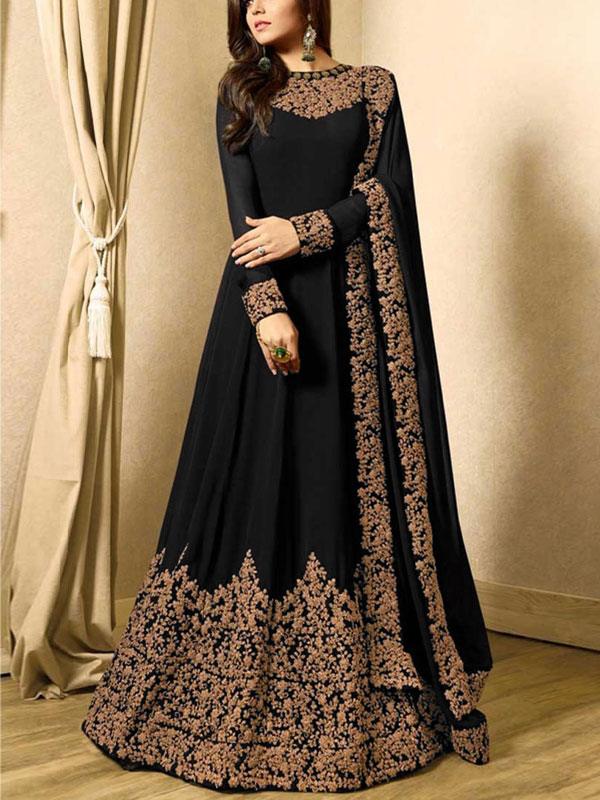Chiffon Embroidered Black Maxi (Unstitched)