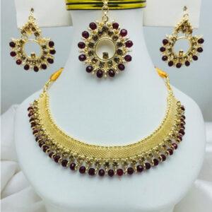 Golden Brown Pearl Choker Set with Earrings & Matha Patti
