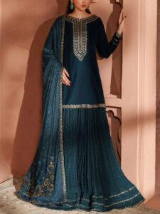 VELVET Heavy Embroidered Dress With Chiffon Printed Dupatta (Unstitched)