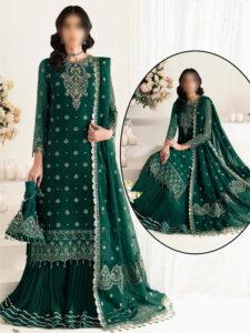 Heavy Chiffon Embroidered Dress With 4 Side Embroidered Dupatta (Unstitched)