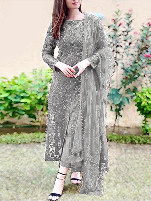 NET Luxury Full Heavy Embroidered Party Wear Wedding Dress