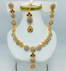Premium Golden Zircon Necklace Fashion Jewelry Set With Earrings