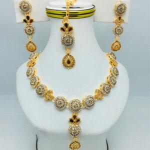 Premium Golden Zircon Necklace Fashion Jewelry Set With Earrings