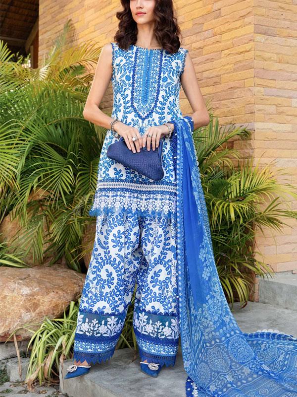 Lawn Embroidered All-Over Printed Dress with Chiffon Dupatta (Unstitched)