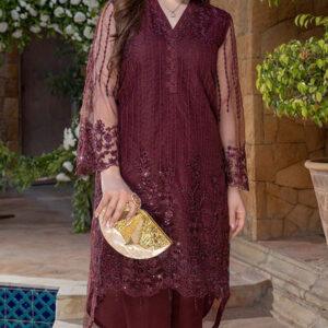 NET Sequins Full Heavy Embroidered 2 Pec Dress (Shirt + Trouser) (Un-Stitched)