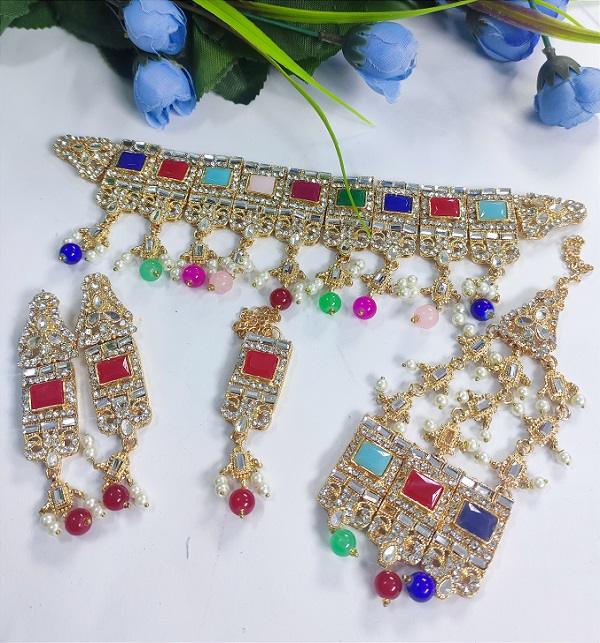 Multicolor Chokar With Earring and Jhumer Matha Patti