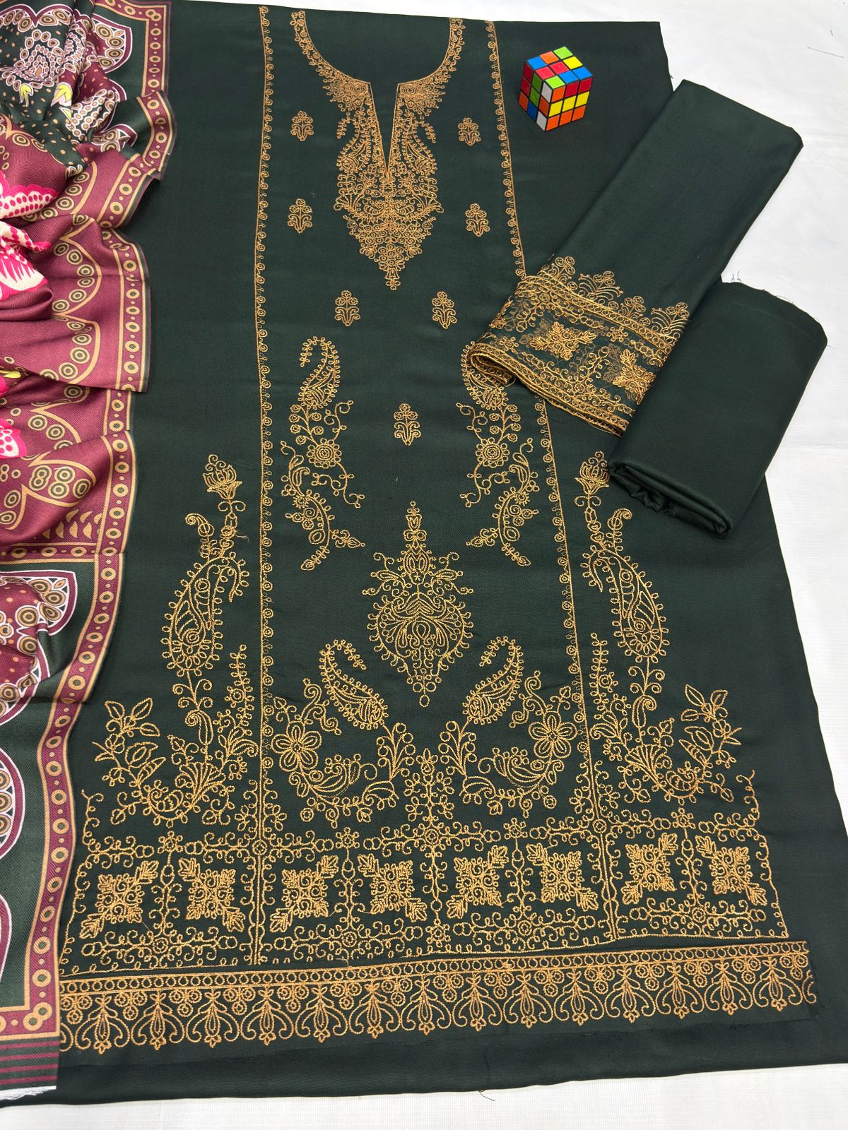 Winter Unstitched Embroidered Dhanak Suit with Wool Shawl Dupatta
