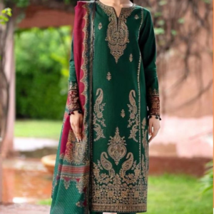 Winter Unstitched Embroidered Dhanak Suit with Wool Shawl Dupatta