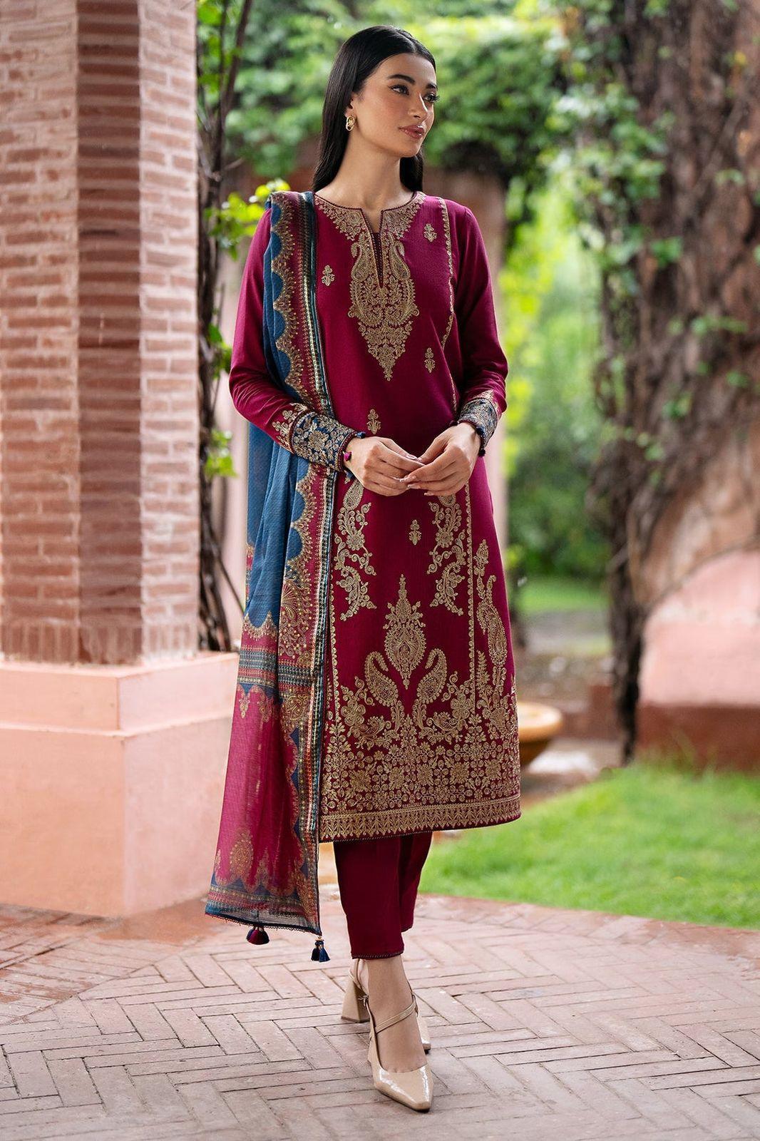 Winter Unstitched Embroidered Dhanak Suit with Wool Shawl Dupatta