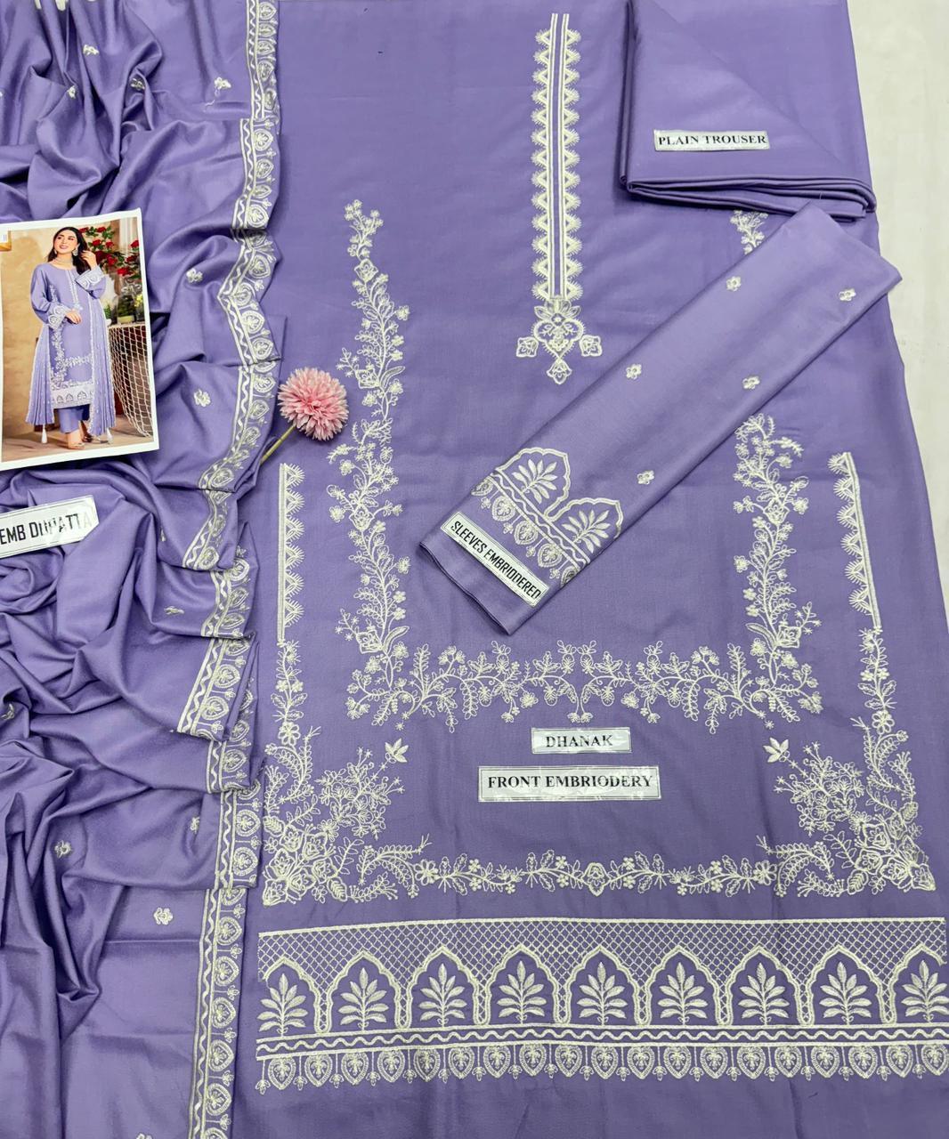 Premium 3-Piece Embroidered Dhanak Suit – Winter Collection