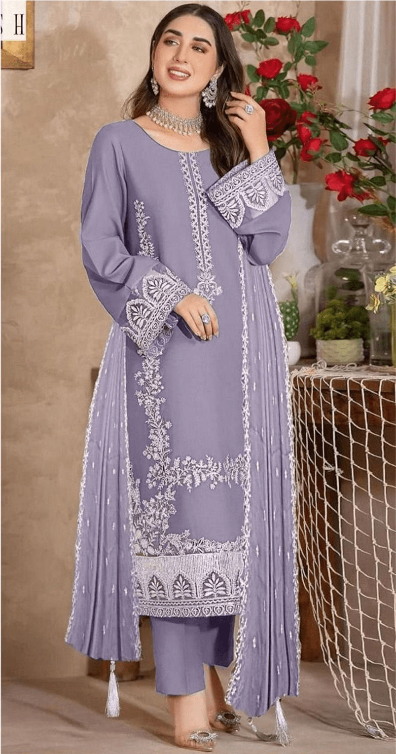 Premium 3-Piece Embroidered Dhanak Suit – Winter Collection